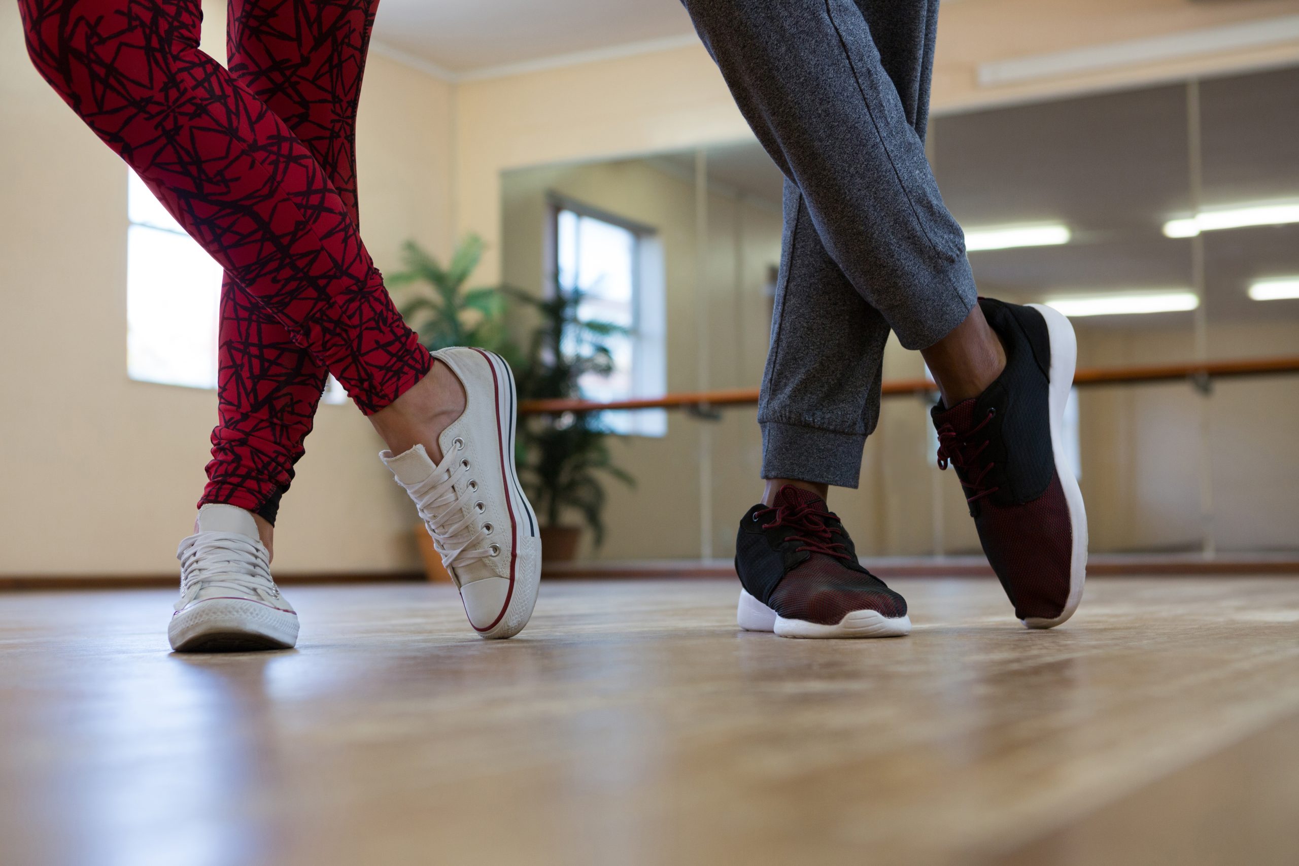 Dancers' feet posed in a dance studio